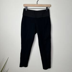 Zara Pull-On Pointe Black Ankle Pants w/ Wide‎ Waistband Front Leg Seam SZ Large